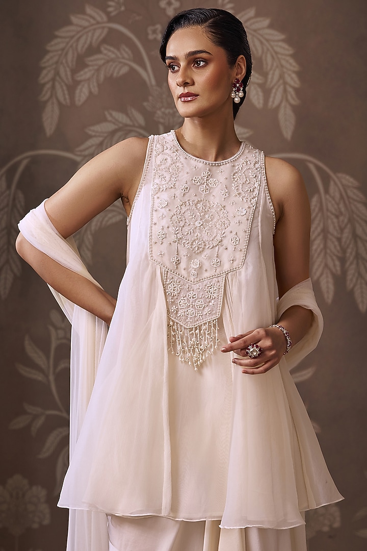 Ivory Silk Draped Skirt Set by Ridhi Mehra at Pernia's Pop Up Shop