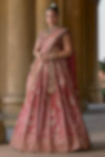 Red Raw Silk Embroidered Bridal Lehenga Set by Ridhi Mehra at Pernia's Pop Up Shop