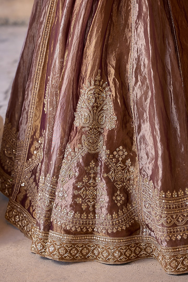 Deep Lilac Tissue Embroidered Bridal Lehenga Set by Ridhi Mehra at Pernia's Pop Up Shop