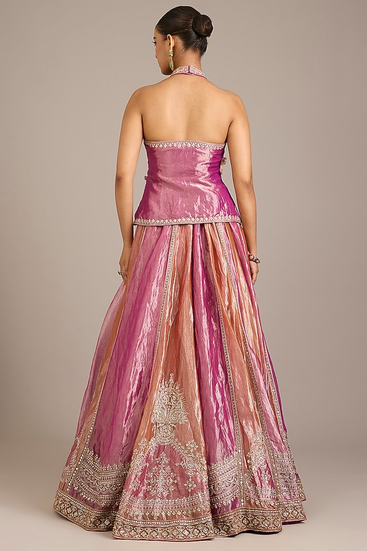 Fuchsia Tissue Embroidered Bridal Lehenga Set by Ridhi Mehra at Pernia's Pop Up Shop