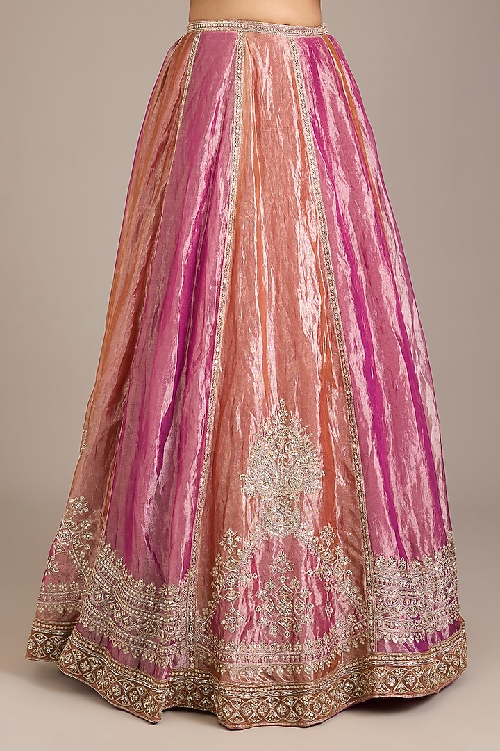 Fuchsia Tissue Embroidered Bridal Lehenga Set by Ridhi Mehra at Pernia's Pop Up Shop
