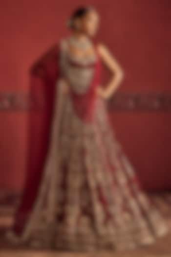 Red Georgette Embroidered Bridal Bridal Lehenga Set by Ridhi Mehra at Pernia's Pop Up Shop