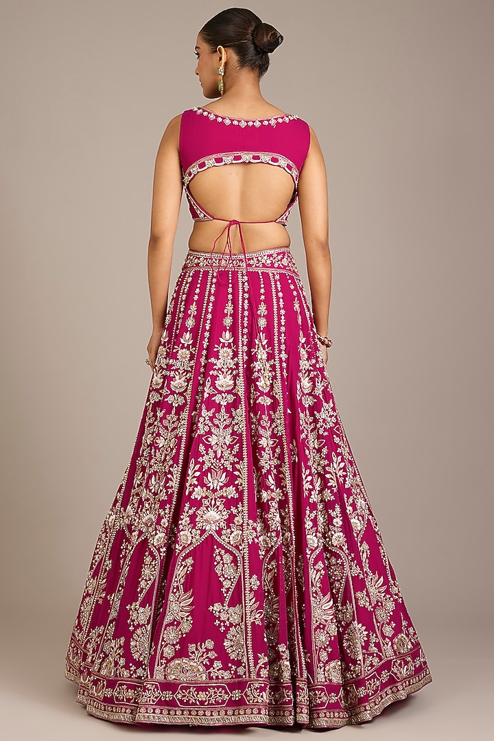 Fuchsia Georgette Embroidered Bridal Lehenga Set by Ridhi Mehra at Pernia's Pop Up Shop