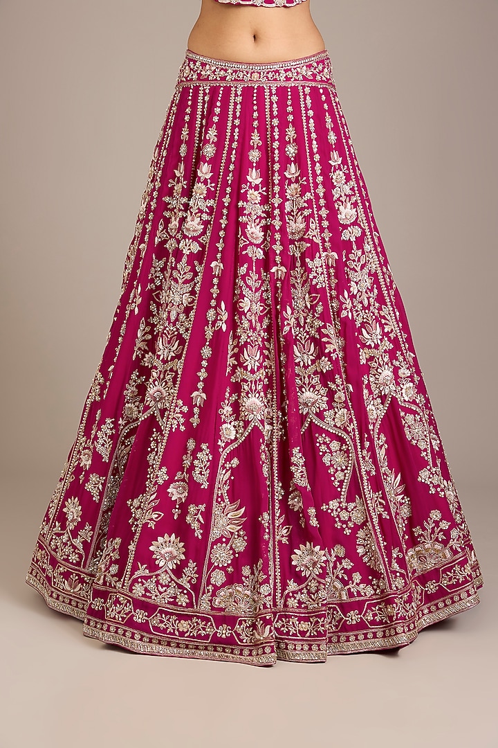 Fuchsia Georgette Embroidered Bridal Lehenga Set by Ridhi Mehra at Pernia's Pop Up Shop