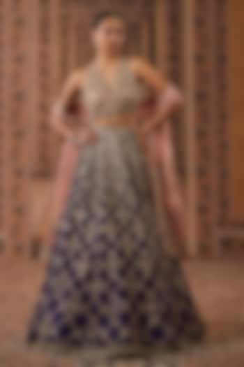Purple Raw Silk Patola Embroidered Bridal Bridal Lehenga Set by Ridhi Mehra at Pernia's Pop Up Shop