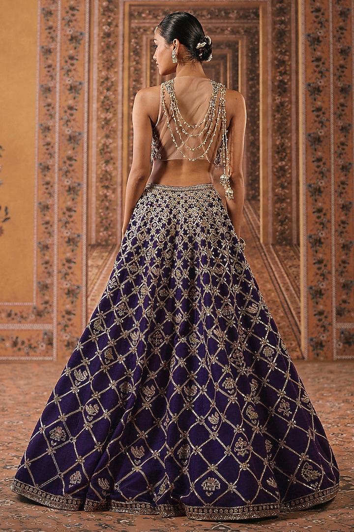 Purple Raw Silk Patola Embroidered Bridal Bridal Lehenga Set by Ridhi Mehra at Pernia's Pop Up Shop