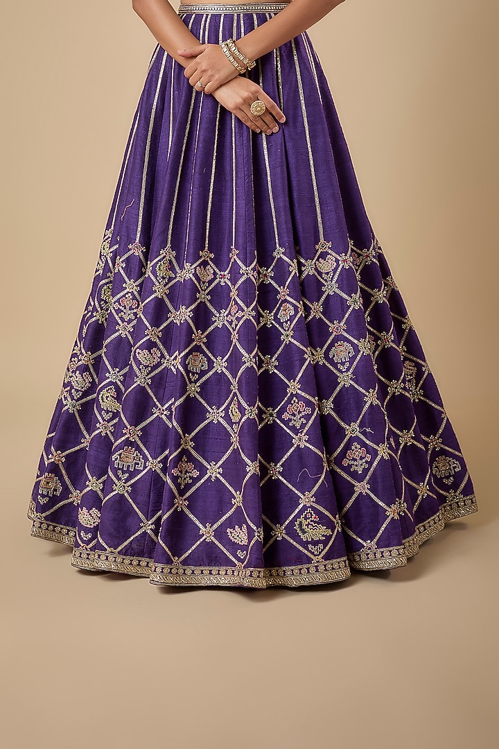 Purple Raw Silk Embroidered Bridal Lehenga Set by Ridhi Mehra at Pernia's Pop Up Shop