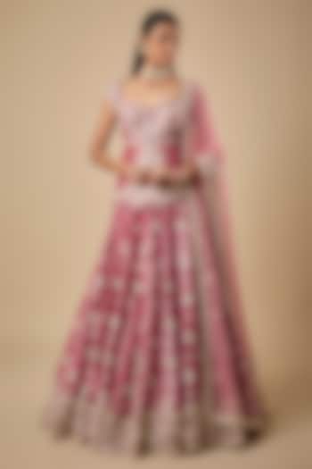 Fuchsia Tissue Embroidered Bridal Lehenga Set by Ridhi Mehra at Pernia's Pop Up Shop