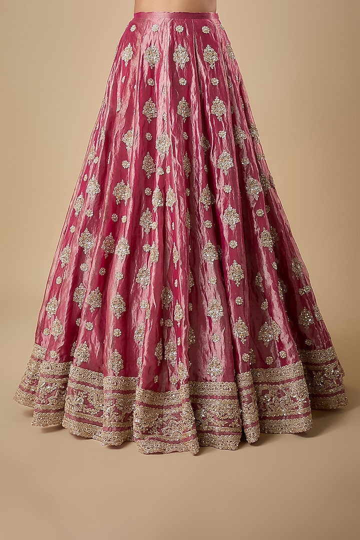 Fuchsia Tissue Embroidered Bridal Lehenga Set by Ridhi Mehra at Pernia's Pop Up Shop