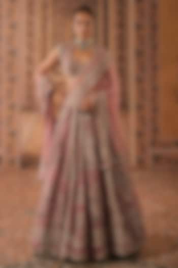Dusky Pink Organza Printed & Embroidered Bridal Bridal Lehenga Set by Ridhi Mehra at Pernia's Pop Up Shop