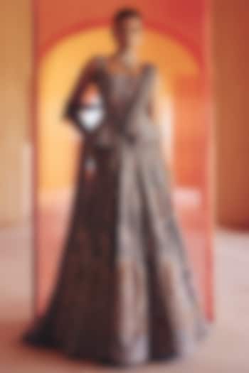 Sage Green Chanderi Printed & Embroidered Bridal Lehenga Set by Ridhi Mehra at Pernia's Pop Up Shop