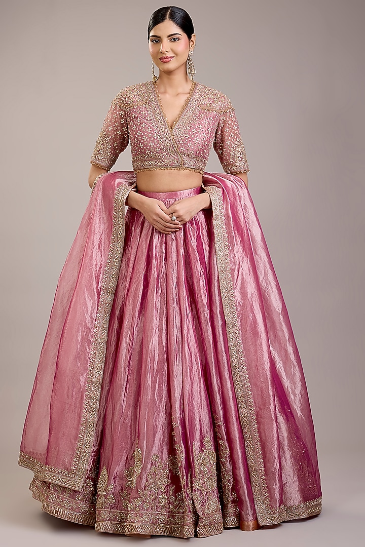 Fucshia Tissue Bridal Lehenga Set by Ridhi Mehra at Pernia's Pop Up Shop