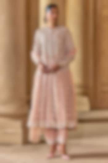 Champagne Net Embroidered Kurta Set by Ridhi Mehra at Pernia's Pop Up Shop