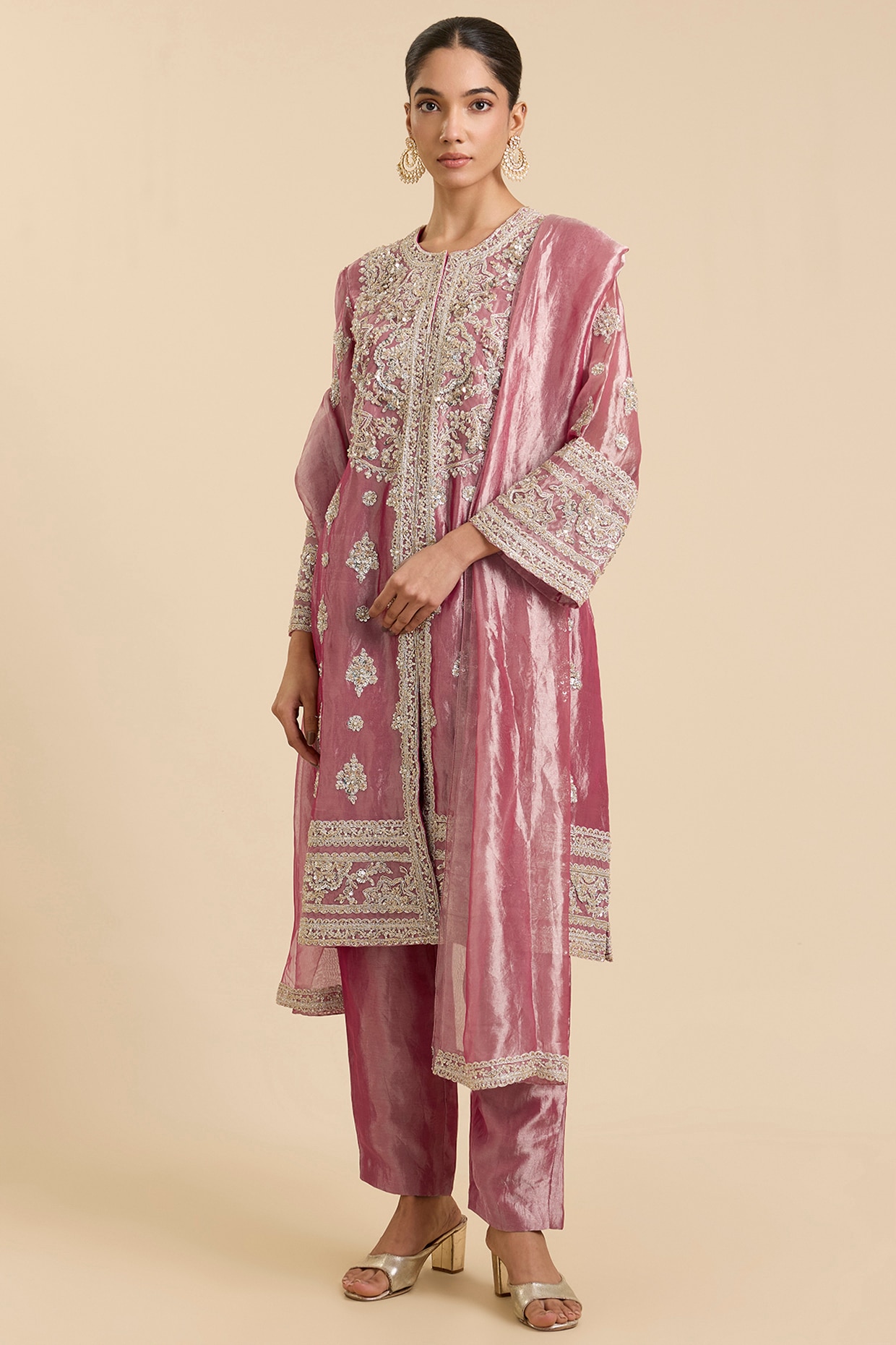 Ridhi Mehra Fuchsia Tissue Booti Embroidered Kurta Set
