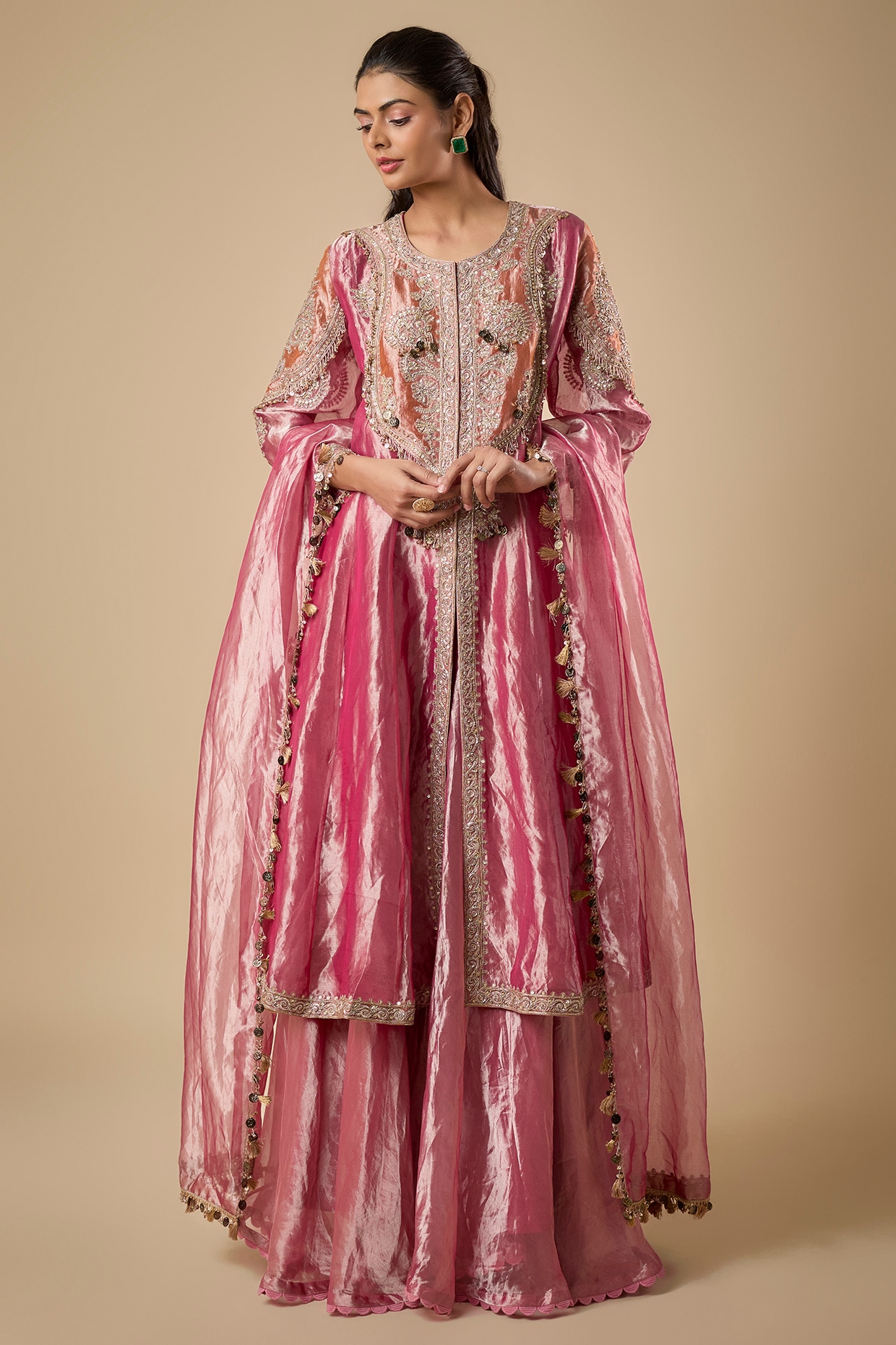 Ridhi Mehra Fuchsia Tissue Embroidered Sharara Set