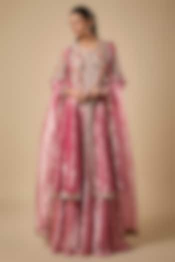Fuchsia Tissue Embroidered Bridal Sharara Set by Ridhi Mehra at Pernia's Pop Up Shop