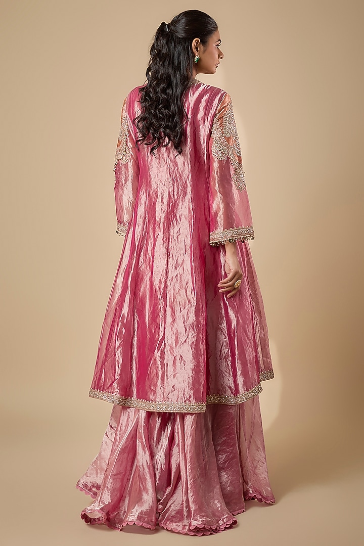 Fuchsia Tissue Embroidered Bridal Sharara Set by Ridhi Mehra at Pernia's Pop Up Shop