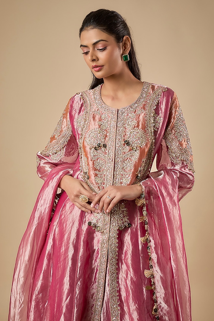 Fuchsia Tissue Embroidered Bridal Sharara Set by Ridhi Mehra at Pernia's Pop Up Shop