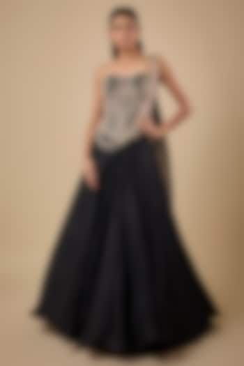 Black Organza Draped Bridal Lehenga Set by Ridhi Mehra at Pernia's Pop Up Shop