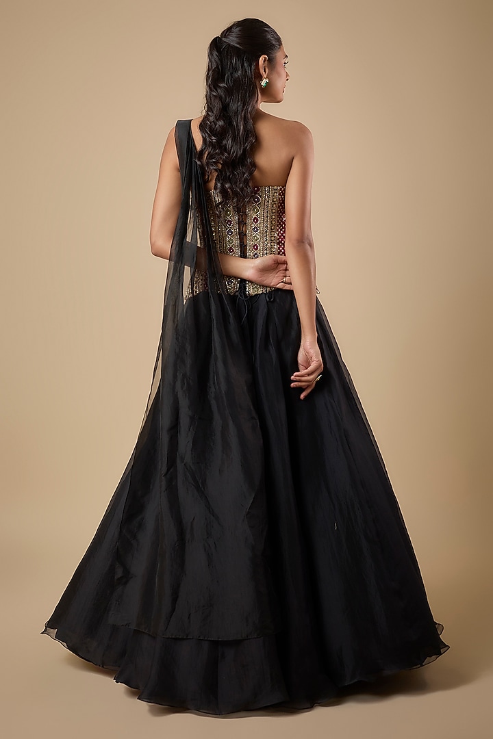 Black Organza Draped Bridal Lehenga Set by Ridhi Mehra at Pernia's Pop Up Shop