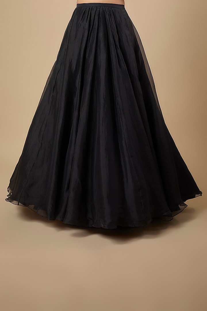 Black Organza Draped Bridal Lehenga Set by Ridhi Mehra at Pernia's Pop Up Shop