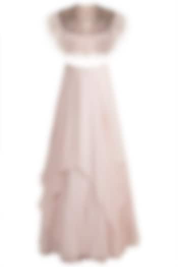 Light Pink Embroidered Blouse With Drape Wedding Lehenga Skirt by Ridhi Mehra at Pernia's Pop Up Shop