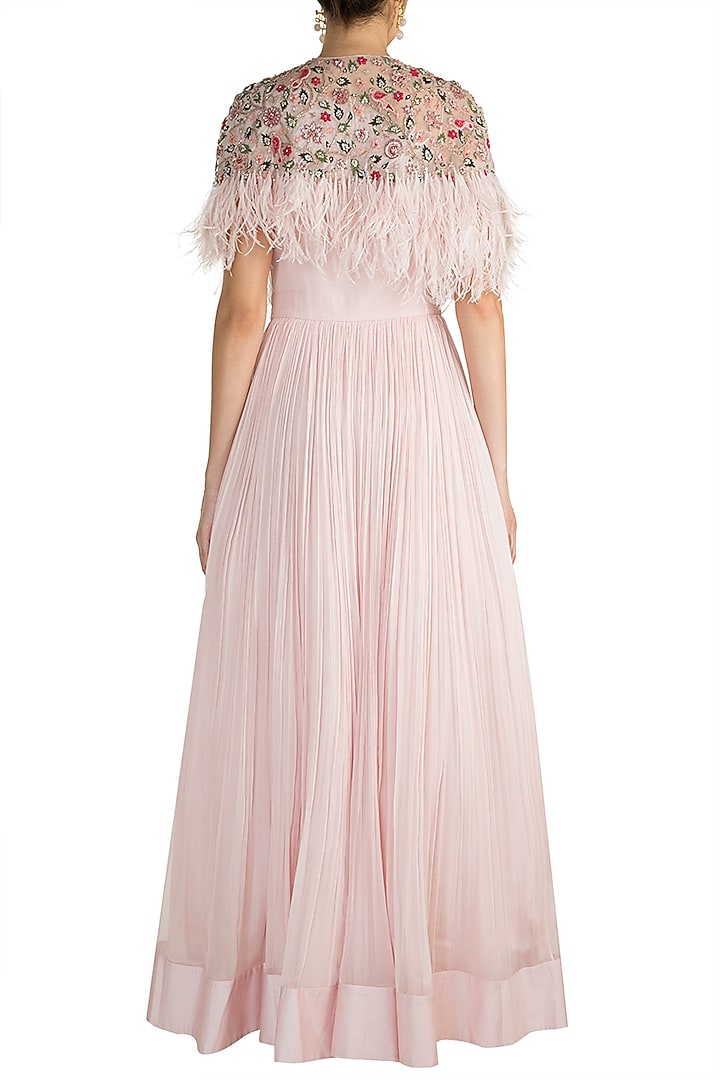 Light Pink Bridal Anarkali With Embroidered Cape by Ridhi Mehra at Pernia's Pop Up Shop