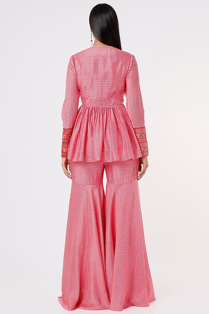 Red Chiffon Printed Wedding Sharara Set by Ridhi Mehra at Pernia's Pop Up Shop