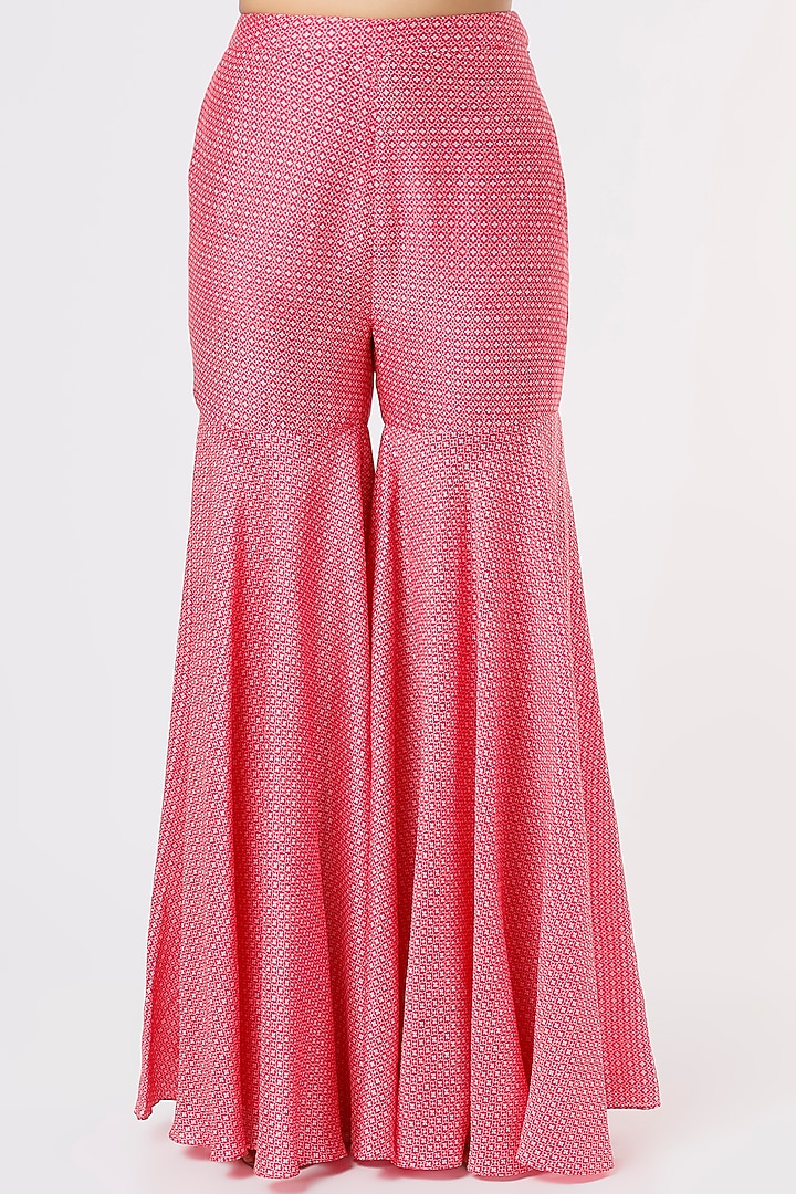 Red Chiffon Printed Wedding Sharara Set by Ridhi Mehra at Pernia's Pop Up Shop