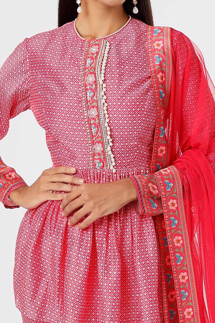 Red Chiffon Printed Wedding Sharara Set by Ridhi Mehra at Pernia's Pop Up Shop