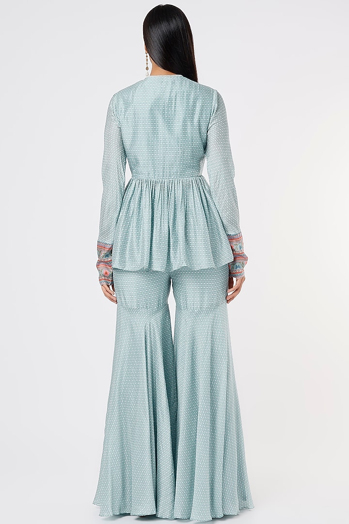Sky Blue Chiffon Wedding Sharara Set by Ridhi Mehra at Pernia's Pop Up Shop