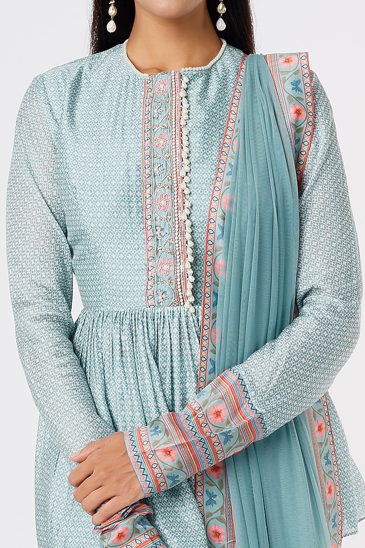Sky Blue Chiffon Wedding Sharara Set by Ridhi Mehra at Pernia's Pop Up Shop