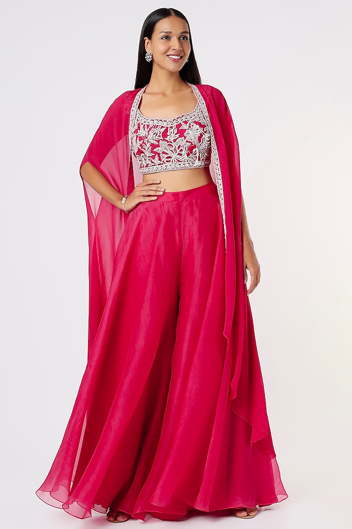 Fuchsia Organza Sharara Set by Ridhi Mehra