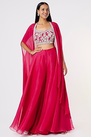 Fuchsia Organza Sharara Set by Ridhi Mehra
