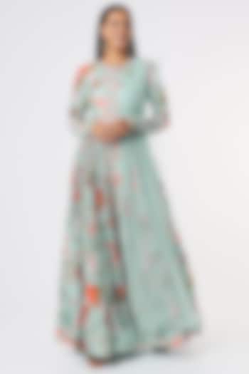 Blue Embroidered Anarkali Set by Ridhi Mehra