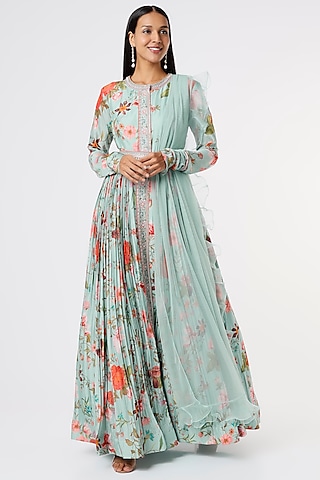 Blue Embroidered Anarkali Set by Ridhi Mehra