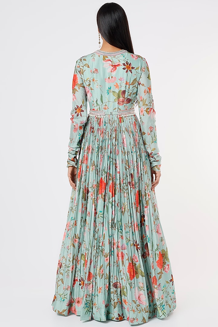 Blue Embroidered Wedding Anarkali Set by Ridhi Mehra at Pernia's Pop Up Shop