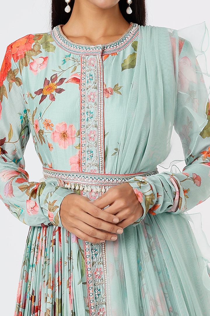 Blue Embroidered Wedding Anarkali Set by Ridhi Mehra at Pernia's Pop Up Shop