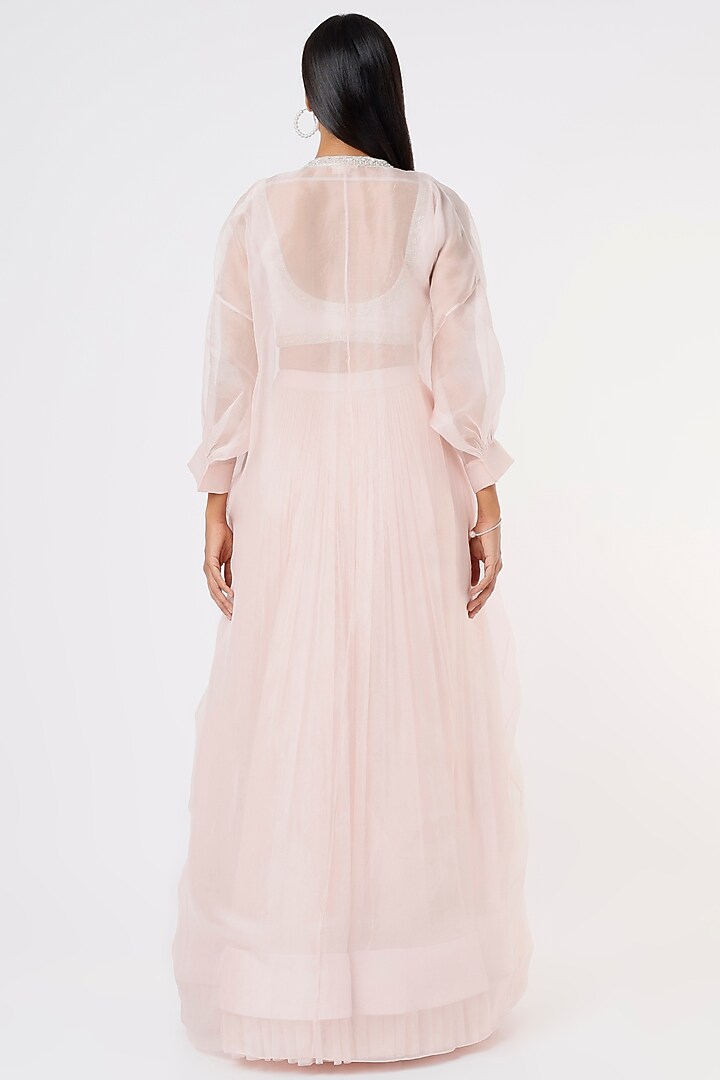 Blush Pink Chiffon Jacket Wedding Lehenga Set by Ridhi Mehra at Pernia's Pop Up Shop