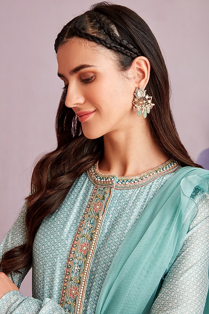 Powder Blue Ruched Wedding Anarkali Set by Ridhi Mehra at Pernia's Pop Up Shop