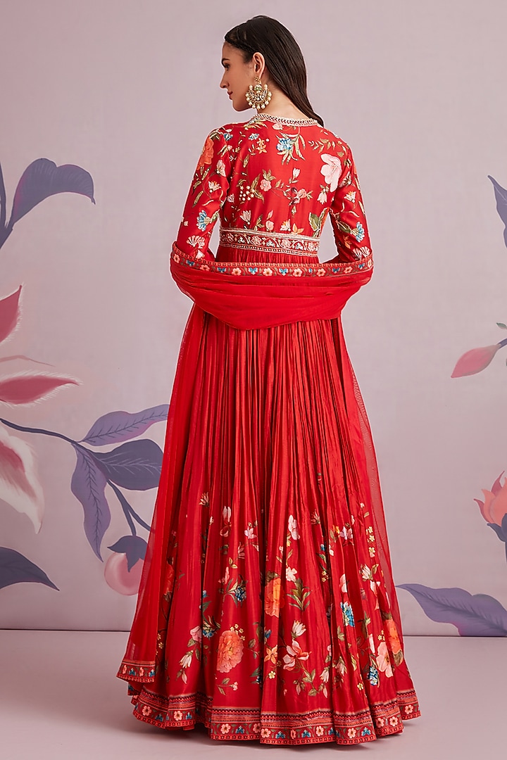 Red Silk Bridal Anarkali Set by Ridhi Mehra at Pernia's Pop Up Shop
