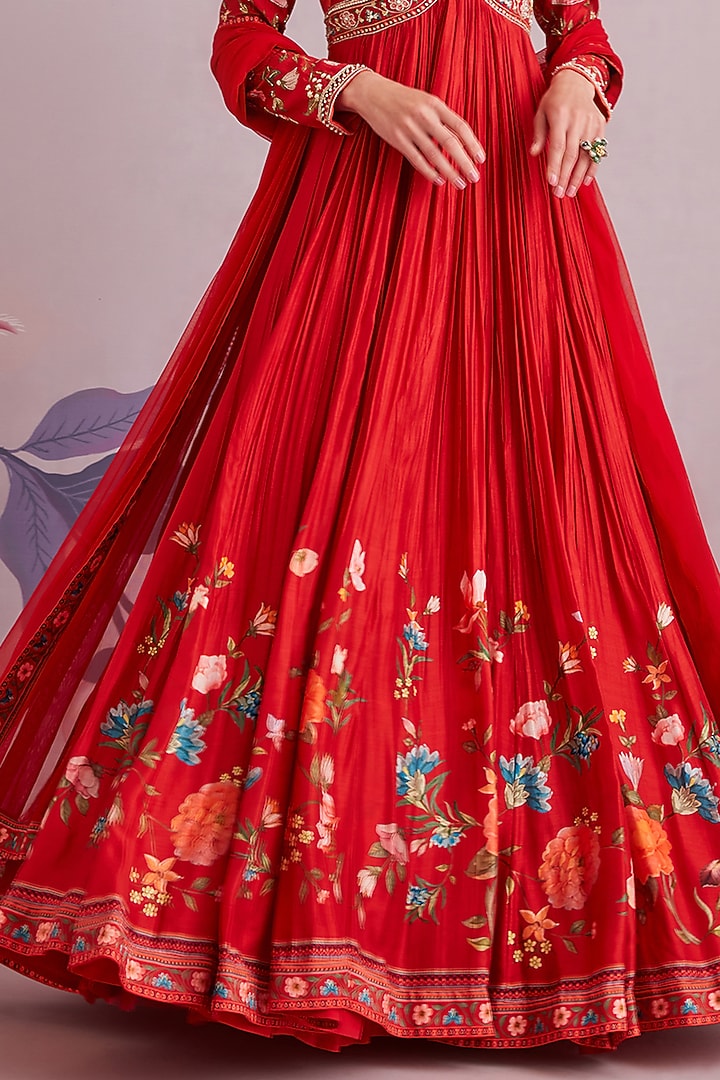 Red Silk Bridal Anarkali Set by Ridhi Mehra at Pernia's Pop Up Shop