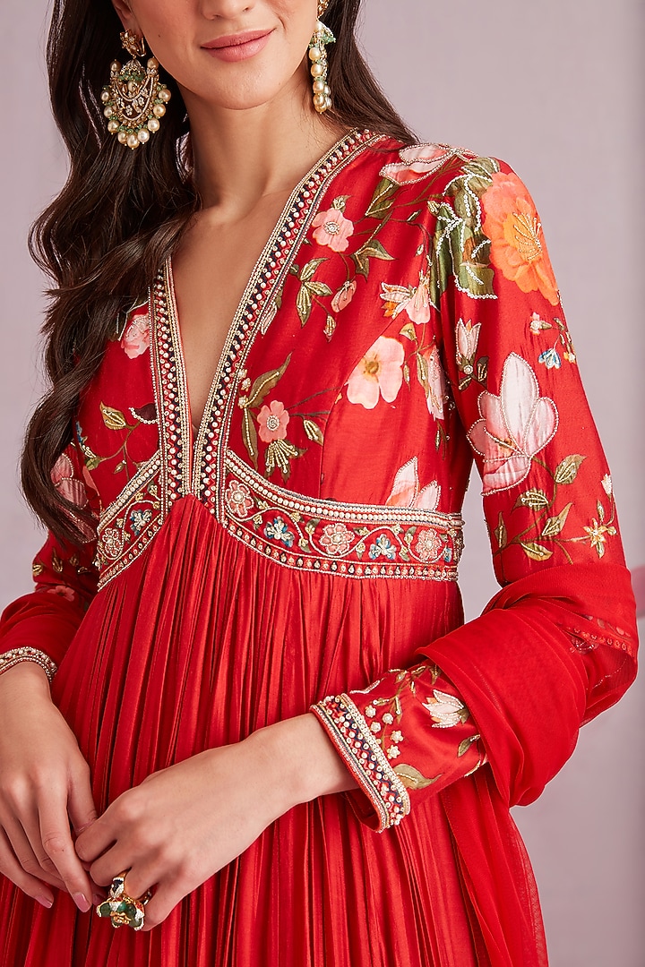 Red Silk Bridal Anarkali Set by Ridhi Mehra at Pernia's Pop Up Shop