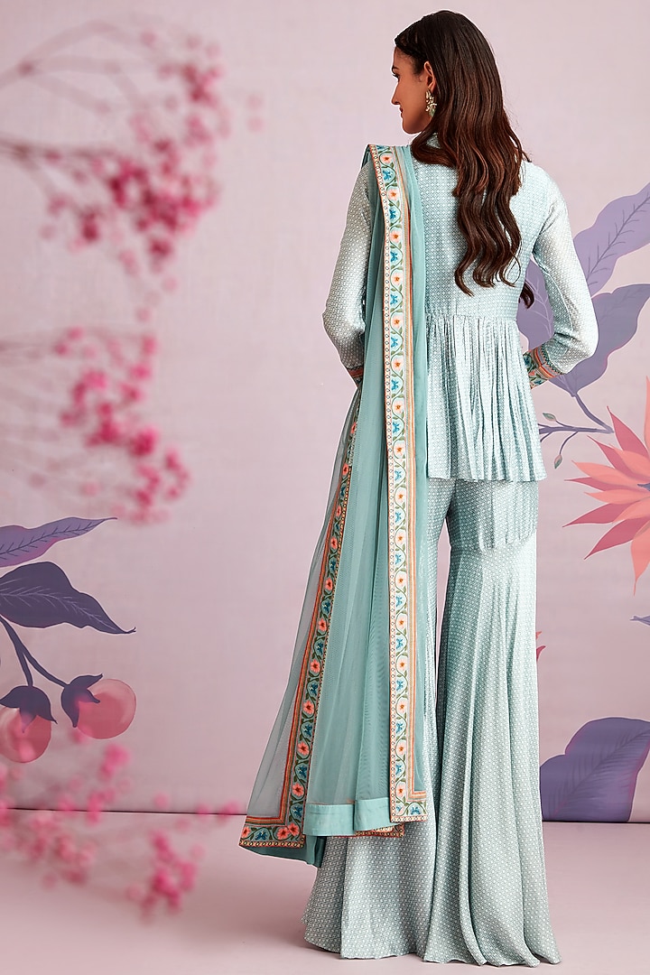 Blue Printed Gharara Set by Ridhi Mehra at Pernia's Pop Up Shop