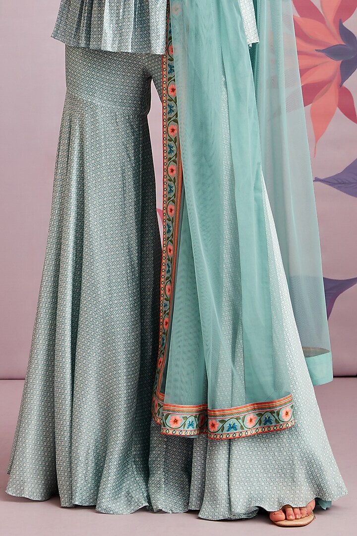 Blue Printed Gharara Set by Ridhi Mehra at Pernia's Pop Up Shop