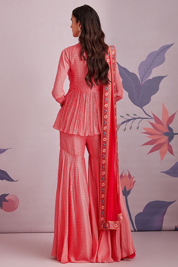 Bright Red Printed Gharara Set by Ridhi Mehra at Pernia's Pop Up Shop