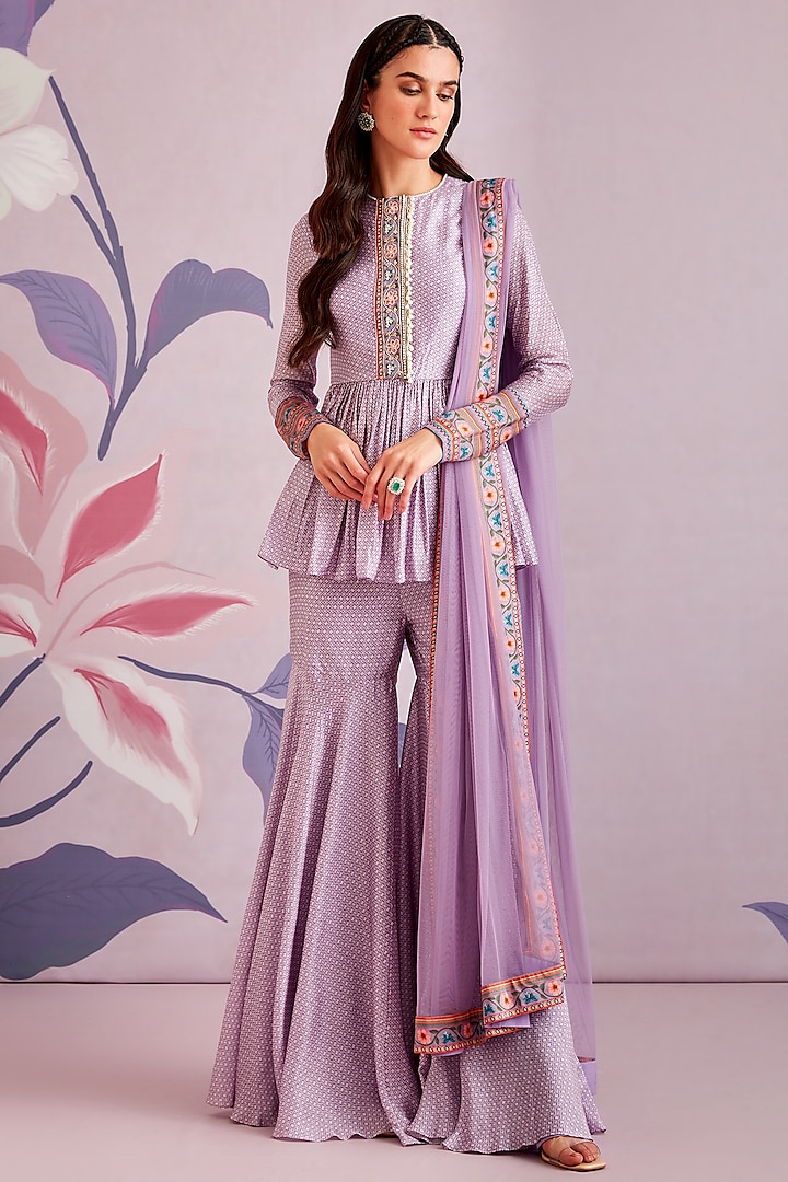 Lilac Printed Gharara Set by Ridhi Mehra