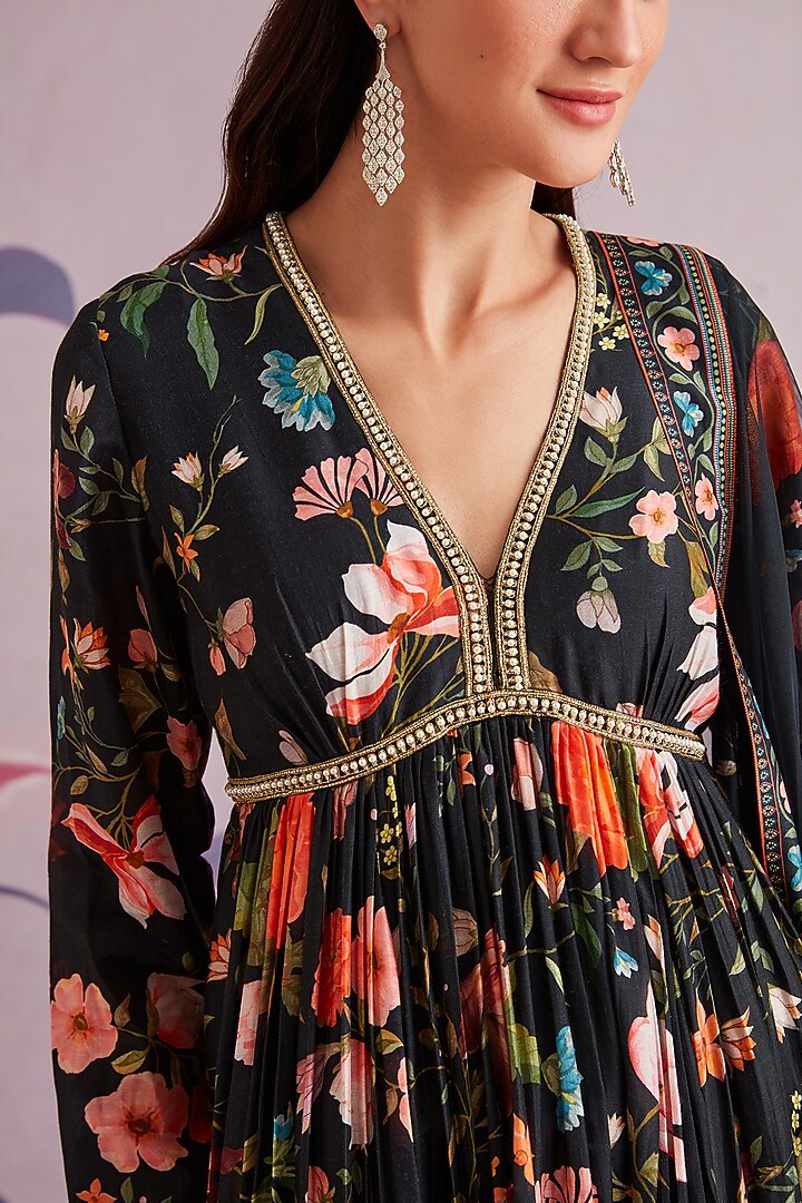 Black Silk Short Wedding Anarkali Set by Ridhi Mehra at Pernia's Pop Up Shop