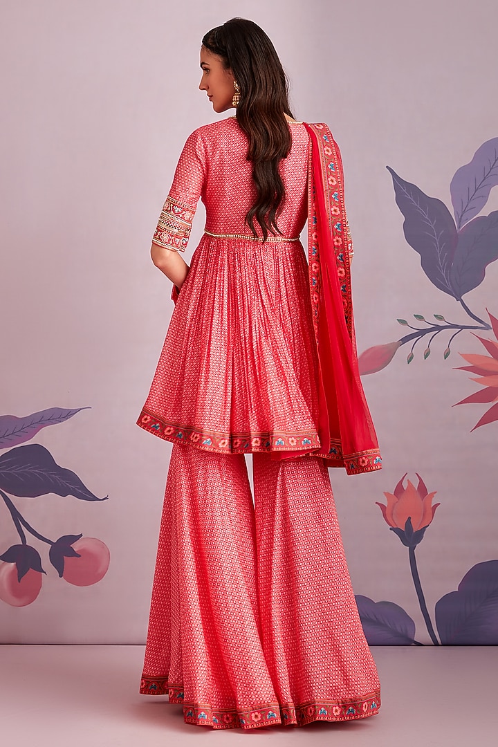 Red Silk Short Wedding Anarkali Set by Ridhi Mehra at Pernia's Pop Up Shop