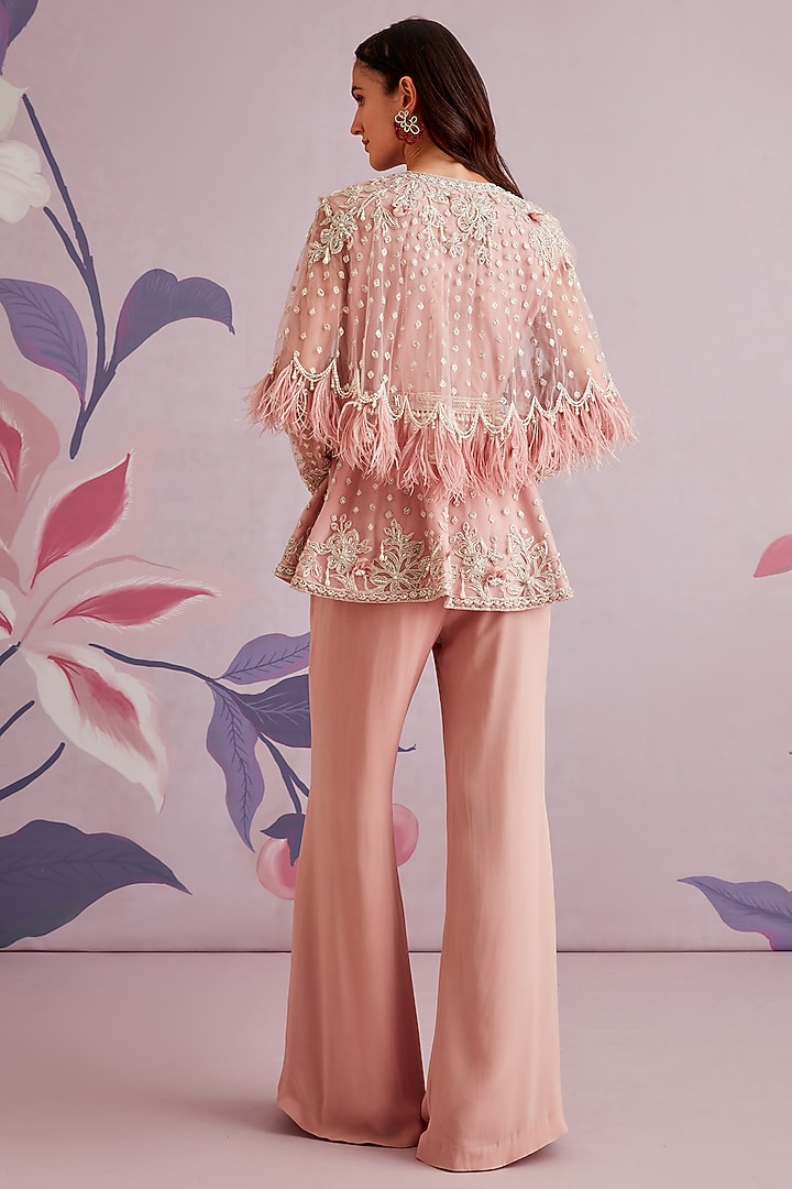 Light Onion Pink Embroidered Cape Set by Ridhi Mehra at Pernia's Pop Up Shop